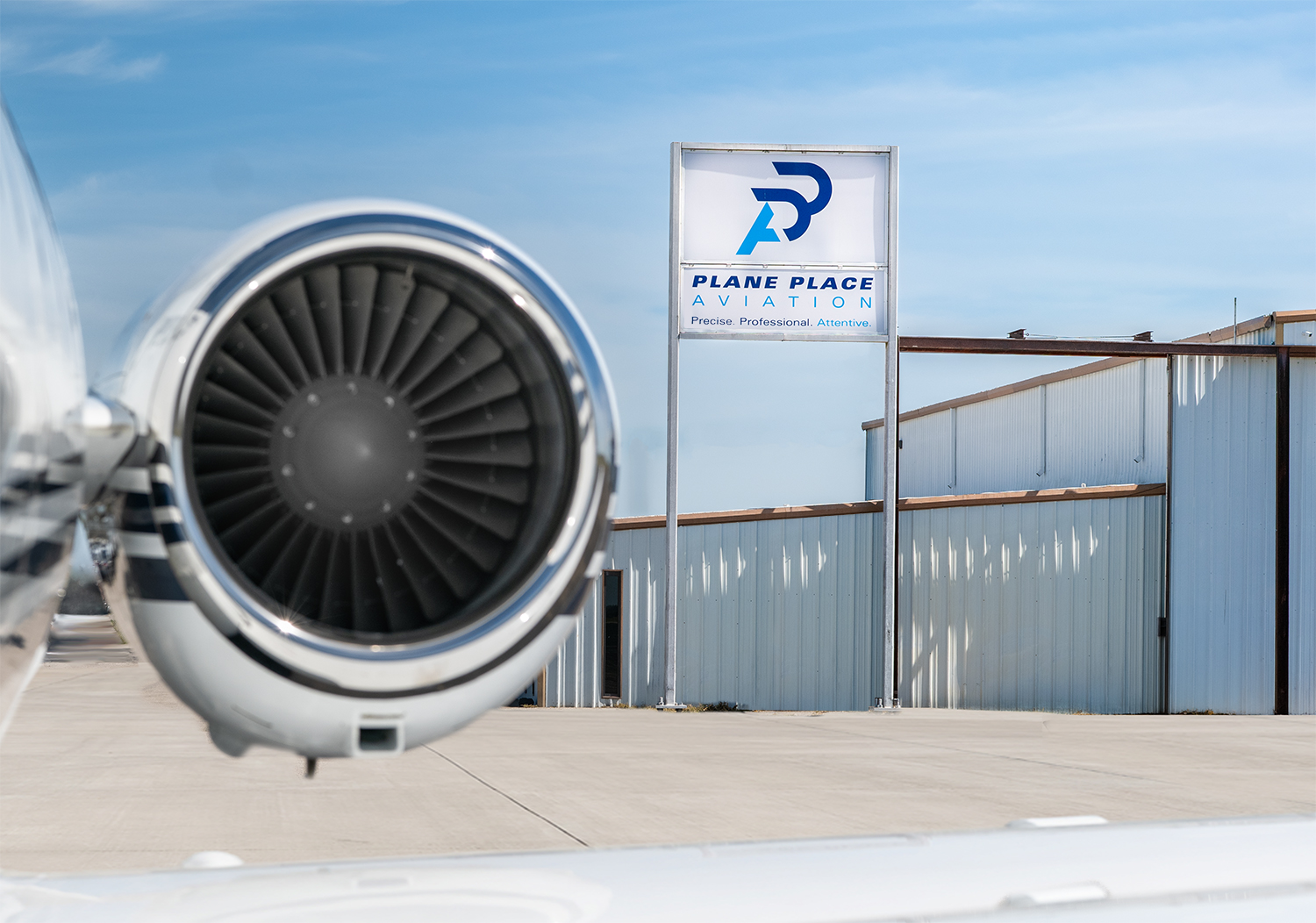Plane Place Aviation sign and hangar at Cleburne Regional Airport